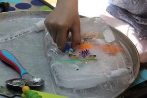 Occupational therapy activity- toys in  ice blocks